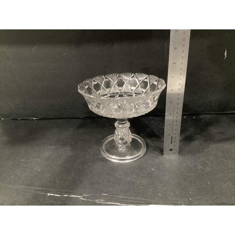Vintage Large Clear Cut Glass Pedestal Center Piece Bowl Fan & Block Pattern